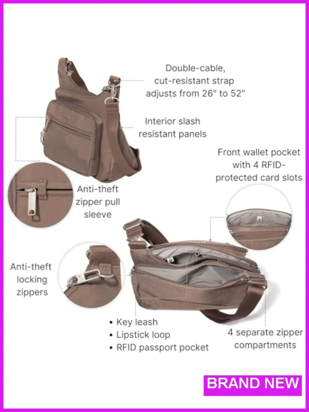 Anti-Theft Crossbody Bag RFID Blocking Nylon Travel Purse